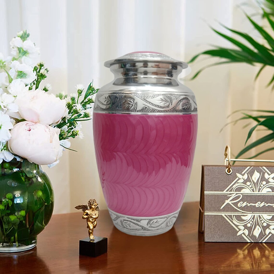 Pink Cremation Urn Urn For Funeral. Unique Cremation Urn – Urn For Memorial - Cremation Urn With Personalization – (10x6.5 inch)