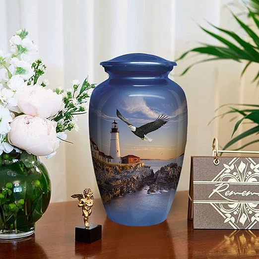 Blue Skye Eagle Adult Urn, Egale Lighthous Design Cremation Urns for Human Ashes Beautiful Large Cremation Sharing Urn to Remember Your Loved One Lost Adult Memorial Urns Funeral Vase by Loving
