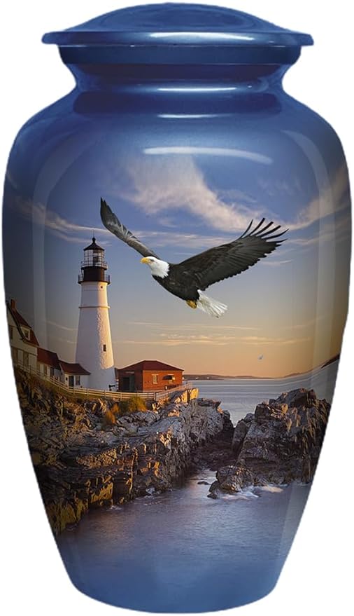 Blue Skye Eagle Adult Urn, Egale Lighthous Design Cremation Urns for Human Ashes Beautiful Large Cremation Sharing Urn to Remember Your Loved One Lost Adult Memorial Urns Funeral Vase by Loving