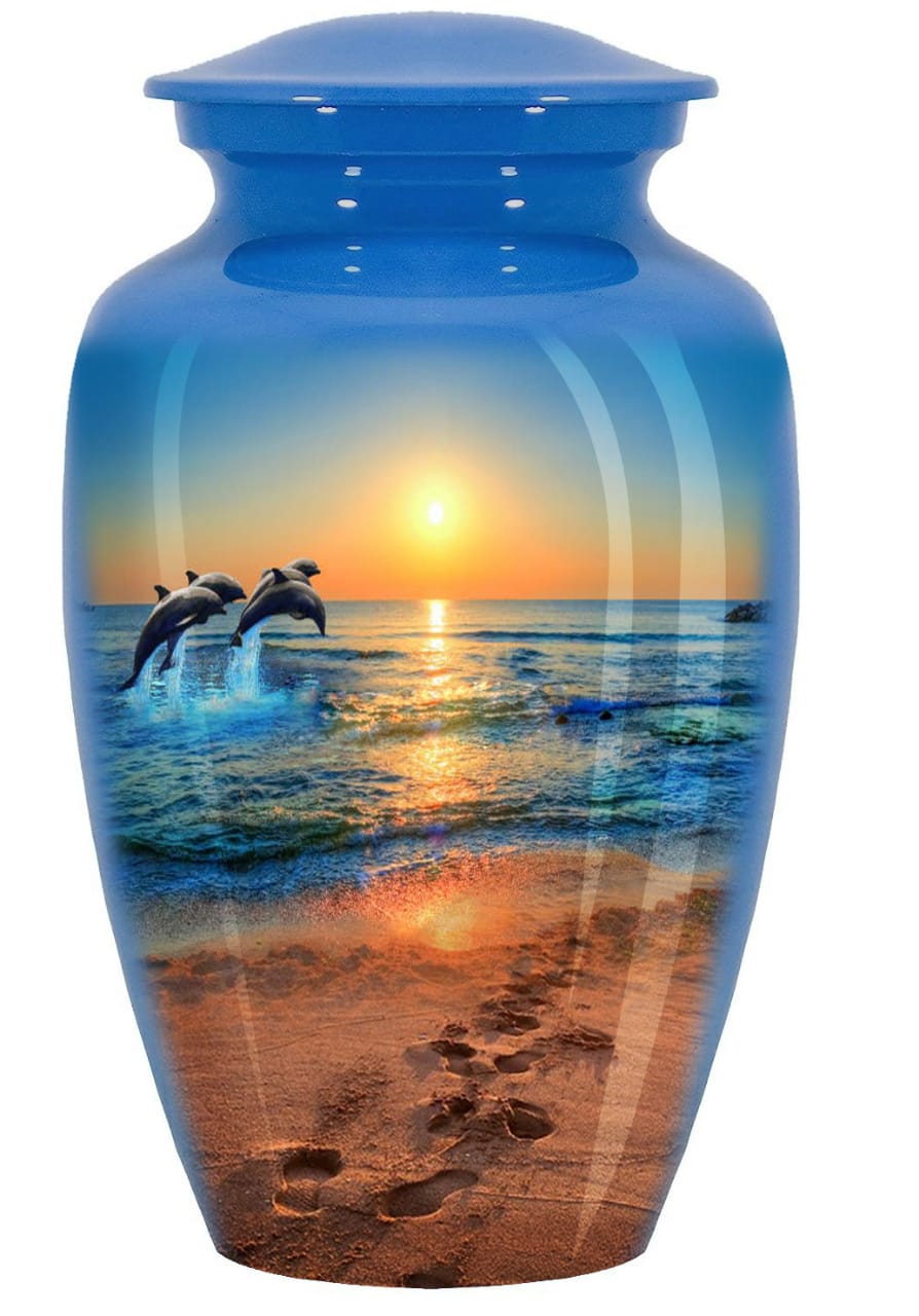 Divine Blue Ocean Dancing Dolphin Cremation Urn for Human Ashes Adult Female for Funeral, Burial & Home, 10X6 inches