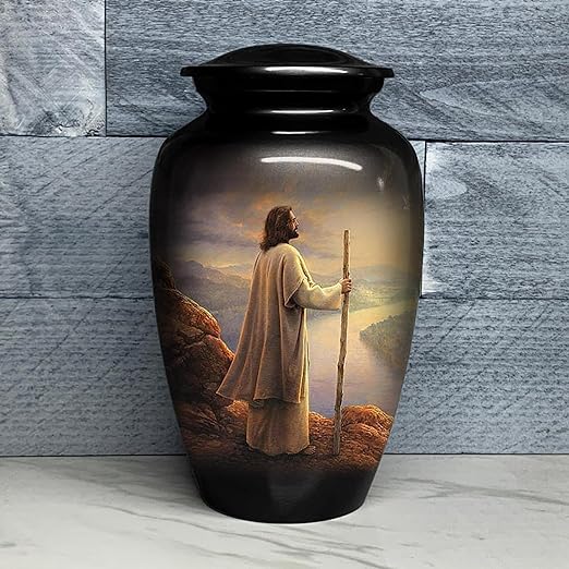 Adult Cremation URNS for Ashes- Jesus Cremation Urns for Human Ashes - Completely Handcrafted with Volume 200 Cu. in. with Velvet Protection
