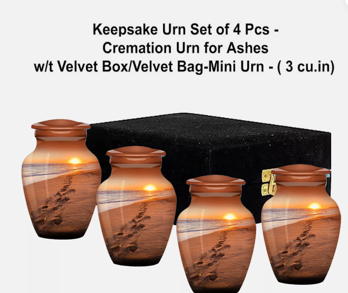 Keepsake urns for human ashes Set of 4 footprints   size 2.75x2.75x3.75 inches.