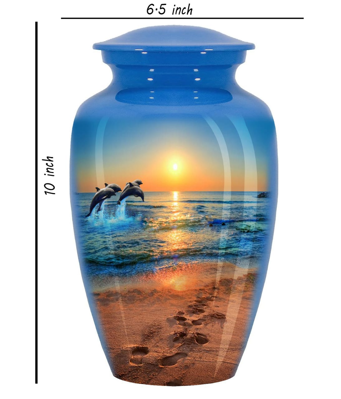 Divine Blue Ocean Dancing Dolphin Cremation Urn for Human Ashes Adult Female for Funeral, Burial & Home, 10X6 inches