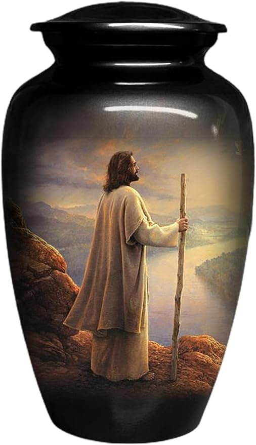 Adult Cremation URNS for Ashes- Jesus Cremation Urns for Human Ashes - Completely Handcrafted with Volume 200 Cu. in. with Velvet Protection